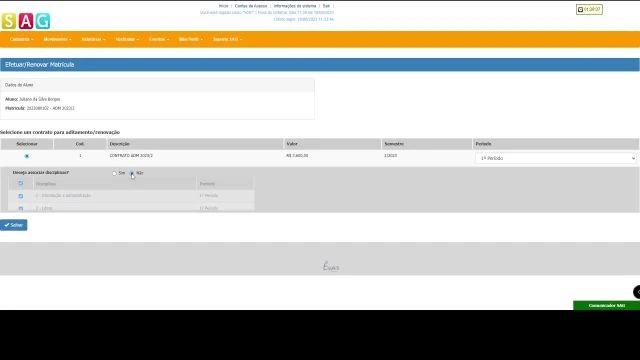 Efetivar ou Renovar o Contrato do Aluno - Módulo Secretaria
