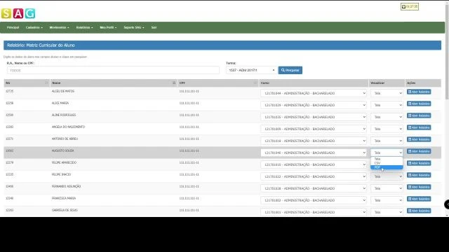 Relatório da Matriz Curricular - Módulo Coordenador