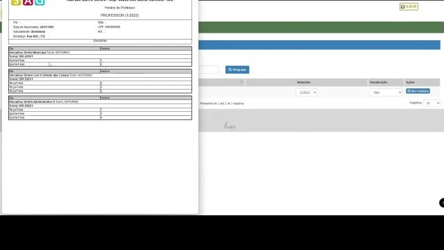 Relatório de Horários de Professores - Módulo Coordenador